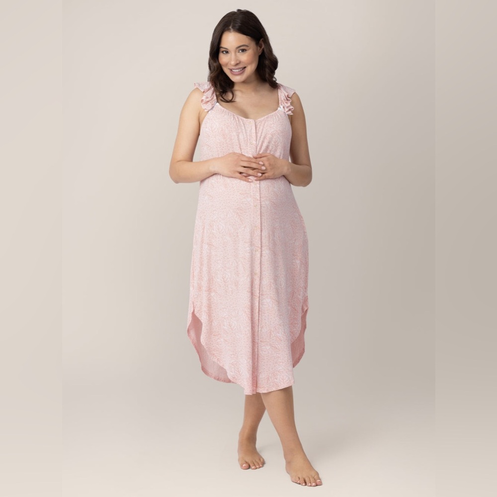Kindred Bravely Pink Maternity/Nursing Chemise with Ruffle Straps